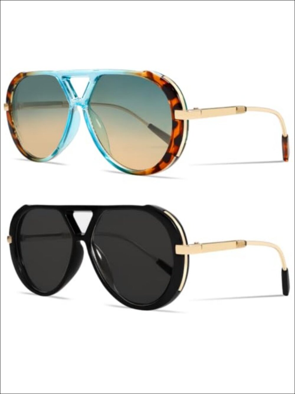 Oversized Retro Aviator Sunglasses UV Protection Metal Frame